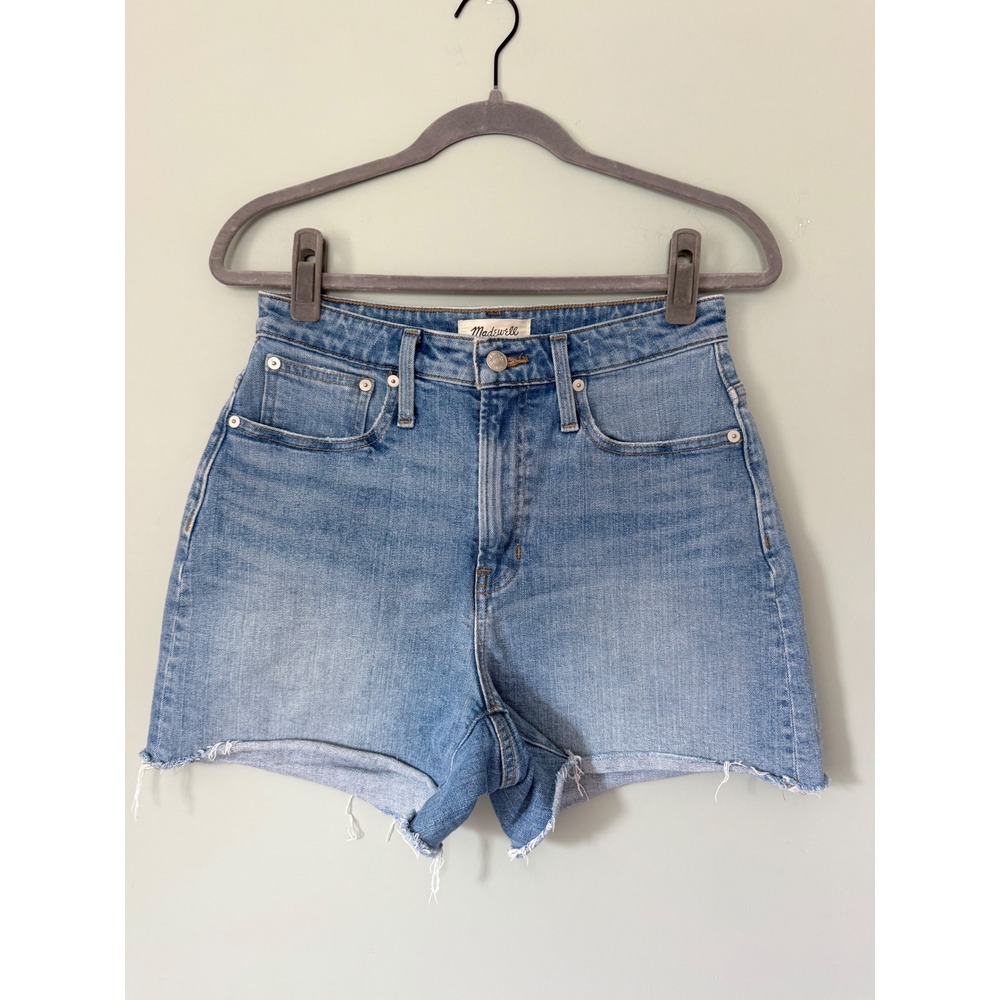 Madewell The Curvy Perfect Vintage Jean Short Blue Denim Cutoffs Raw Hem Size 25